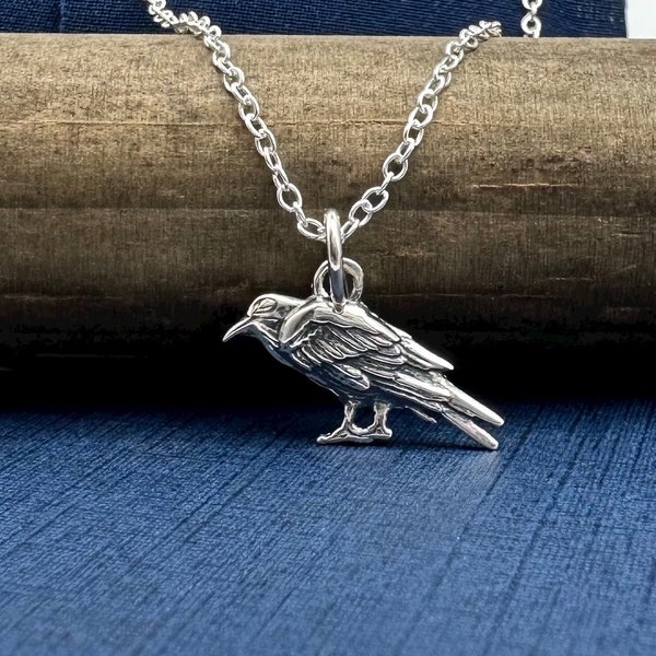 Sterling Silver Raven Necklace - Tiny Raven, Messenger Bird, Raven Necklace, Raven Gift, Symbolic Jewelry, Myths and Legends, Viking Jewelry