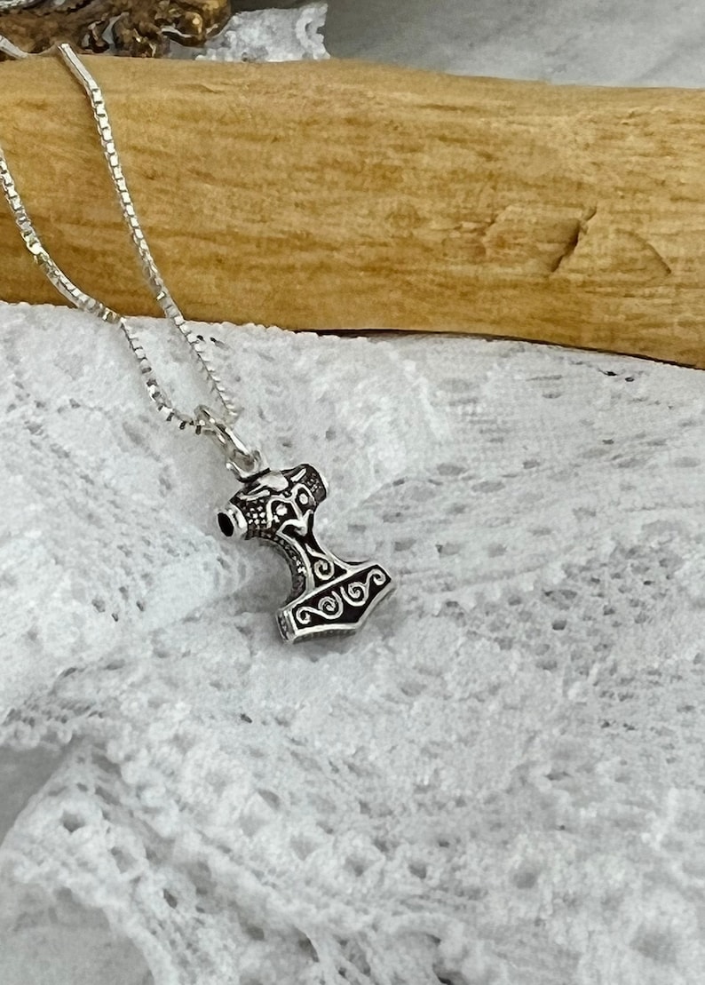 Silver Thor Double Sided Hammer Necklace, Sterling Silver Thor Jewelry, Viking Jewelry, Thors Hammer, Norse Gift, Mammen, Mjolnir Pendant image 2