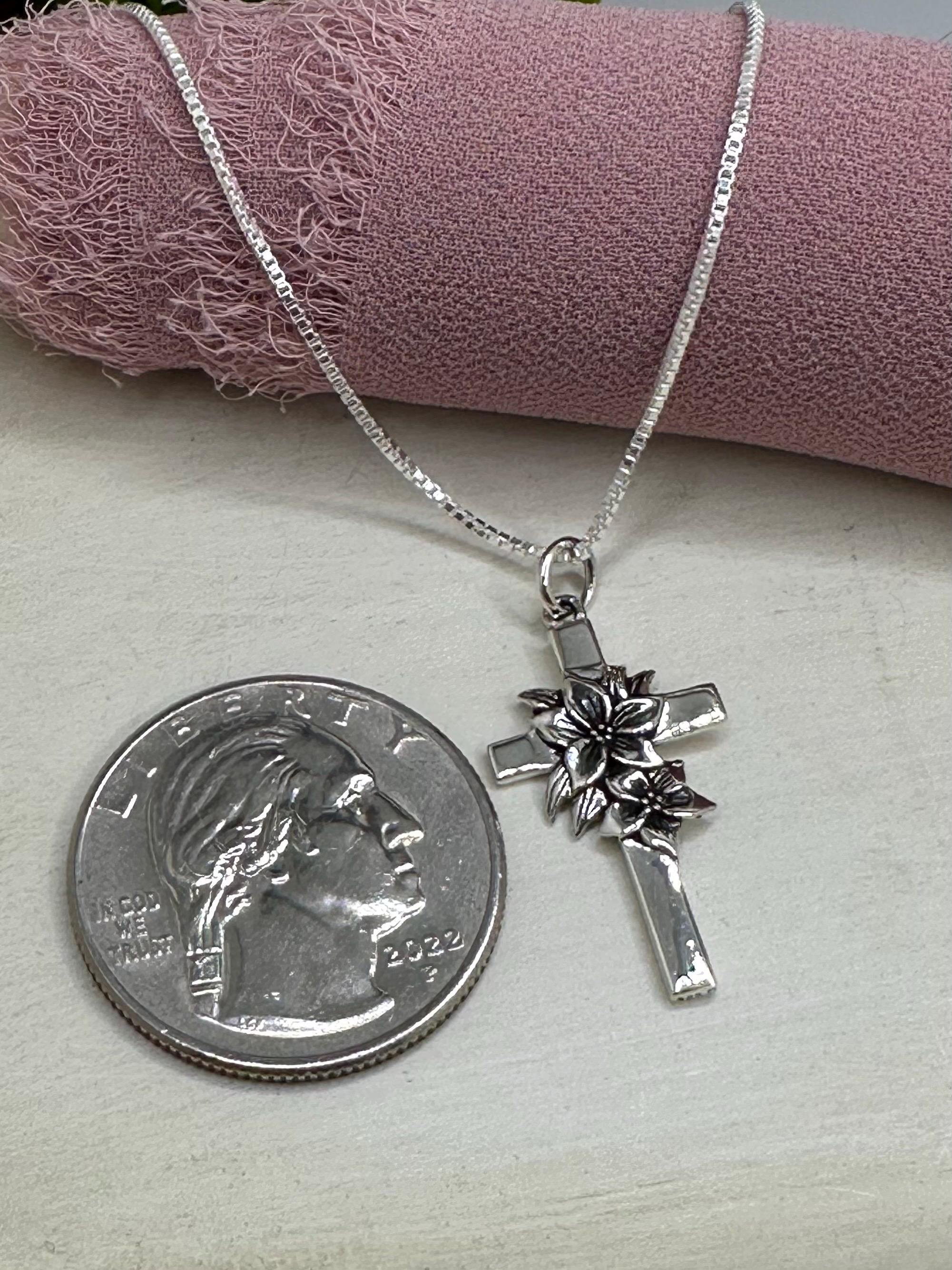 Sterling Silver Cross With Lily Flower Necklace - Symbolic Jewelry ...