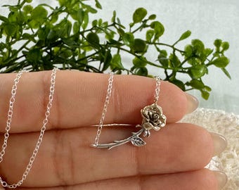 Sterling Silver Rose Necklace - Mixed Metal Rose Necklace, Gold Rose Necklace, Flower Necklace, Nature Jewelry, Gold Rose, Gift for Mom