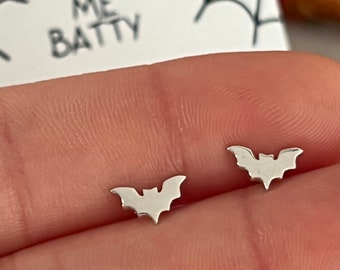 Sterling Silver Bat Earrings - Tiny Bat Earrings, Wings, Bat Jewelry, Night Bat, Vampire Bat, Flying Bat, Gothic, Couples Jewelry, Batty