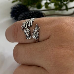 Sterling Silver Thistle Ring - Scottish Thistle Ring, Adjustable Ring, Symbolic Jewelry, Nature Jewelry, Silver Herb Rings, Flower, Scotland