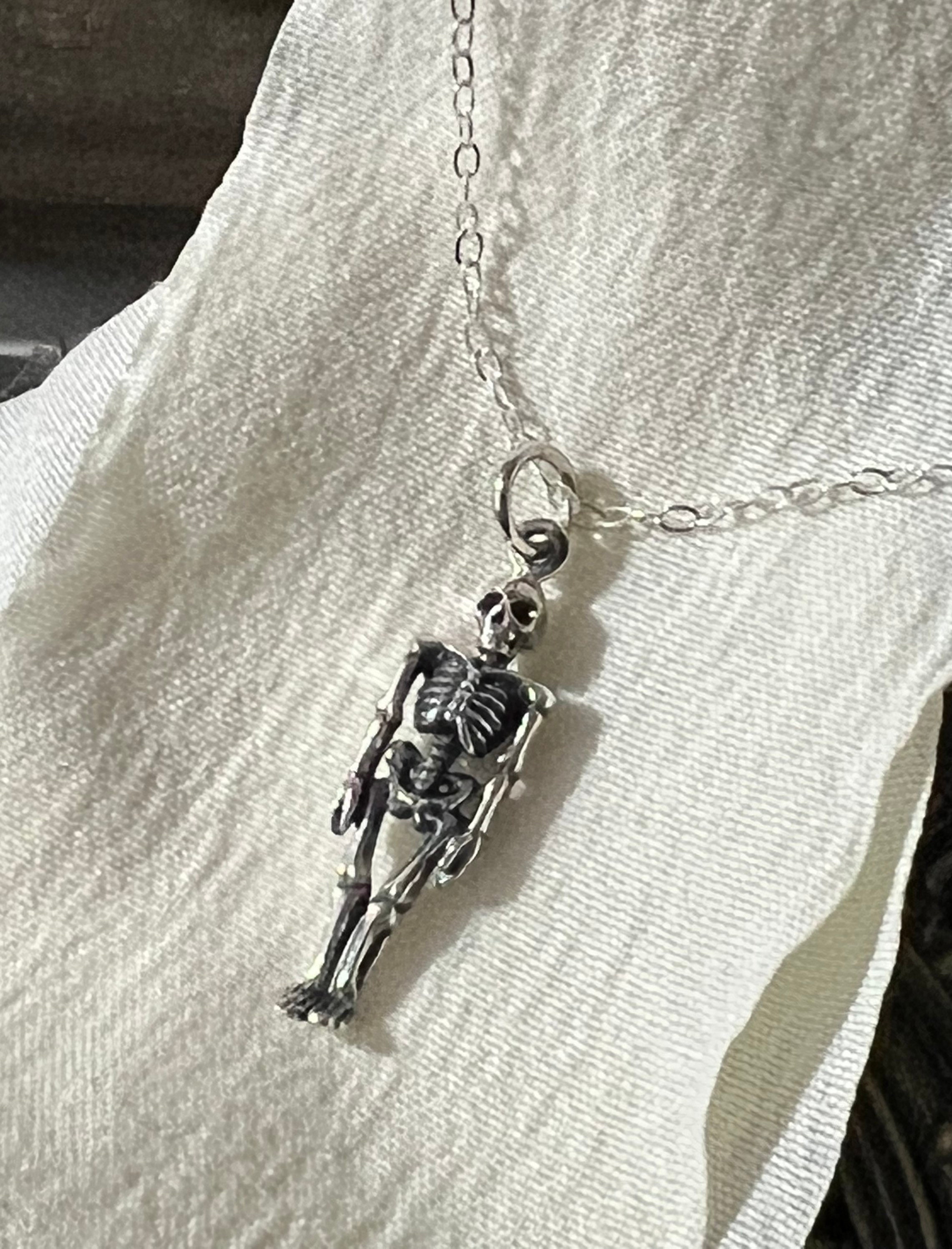 Sterling Silver Skeleton - Small Skelton Necklace, Skull and Bones