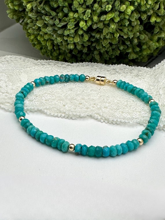 14k Beads Genuine Torquise Bracelet High Quality Genuine Turquoise Bracelet, 14K Gold Filled  main image 2