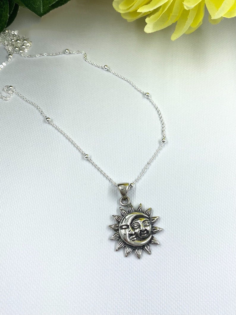 Sterling Silver Sun and Moon Necklace - Moon Necklace, Sun Jewelry ...