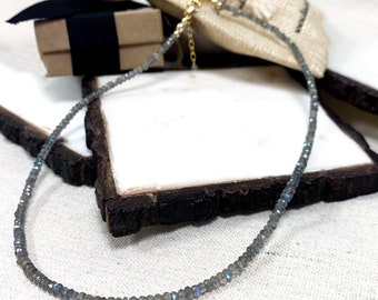 Labradorite Necklace - Labradorite Gemstone Necklace or Double Wrap, Magnetic Jewelry, Multiwrap Bracelet, Gemstones, Blue/Grey Stones