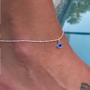 Evil Eye Anklet - Sterling Silver Ankle Bracelet, Anklet - Protection Eye Jewelry, Faith, Layering, Lucky Eye, Gold or Silver, Tiny Eye