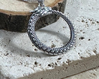 Dragon Ouroboros Necklace - Medieval Jewelry, Silver Dragon Jewelry, Wisdom, Strength, Myths and Legend Gifts, Gift for Him or Her, Snake