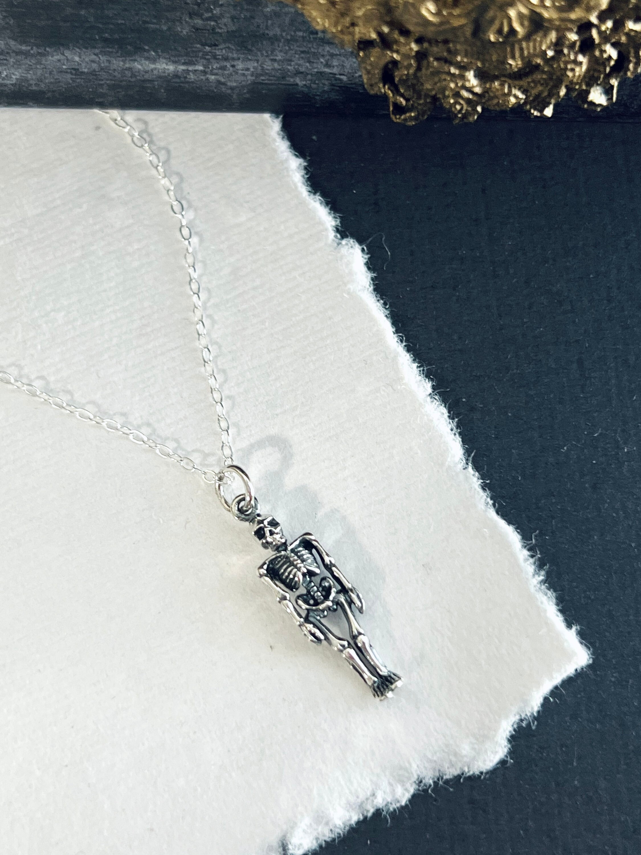 Sterling Silver Skeleton - Small Skelton Necklace, Skull and Bones