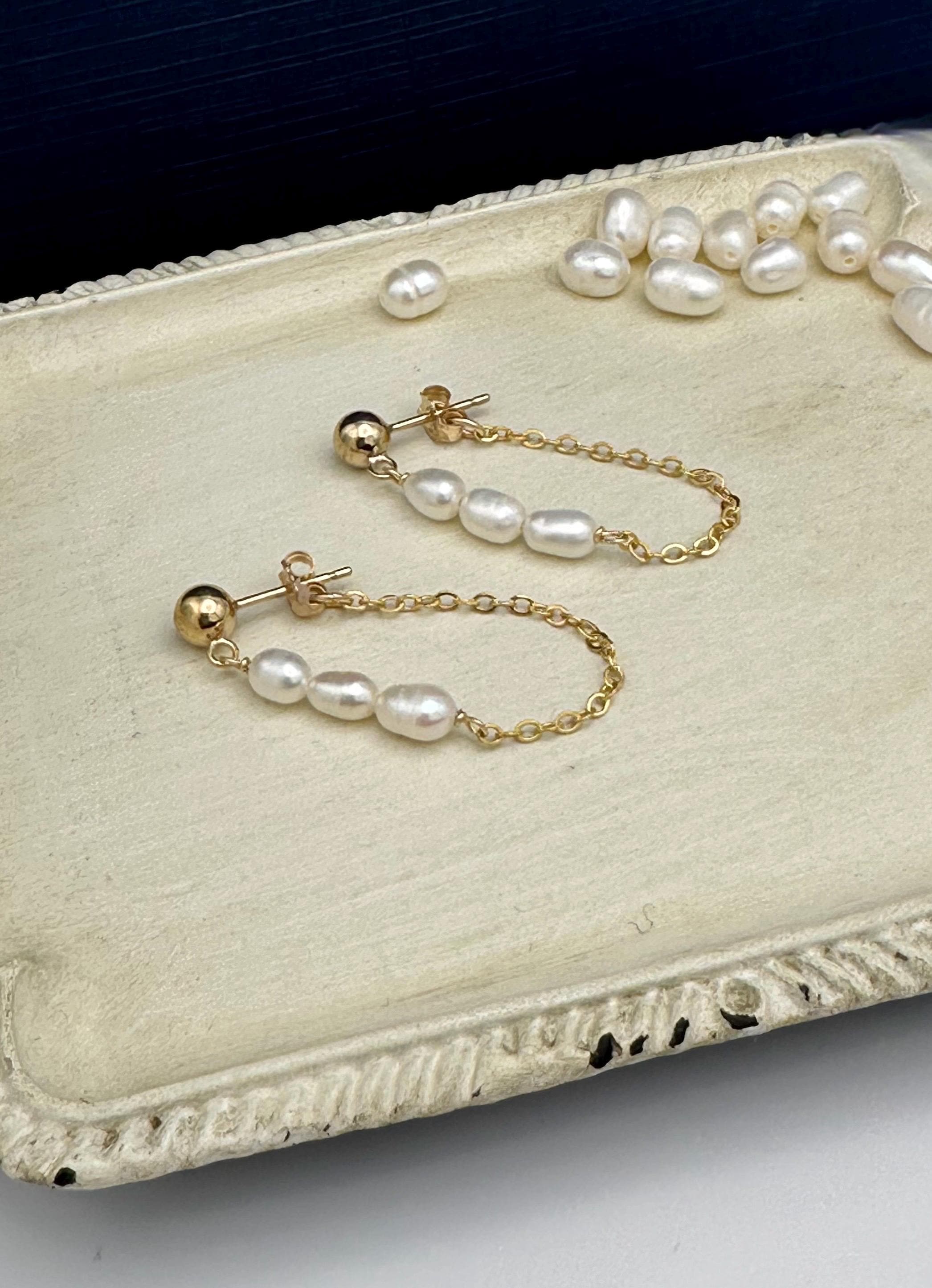 Gold Pearl Stud Earrings