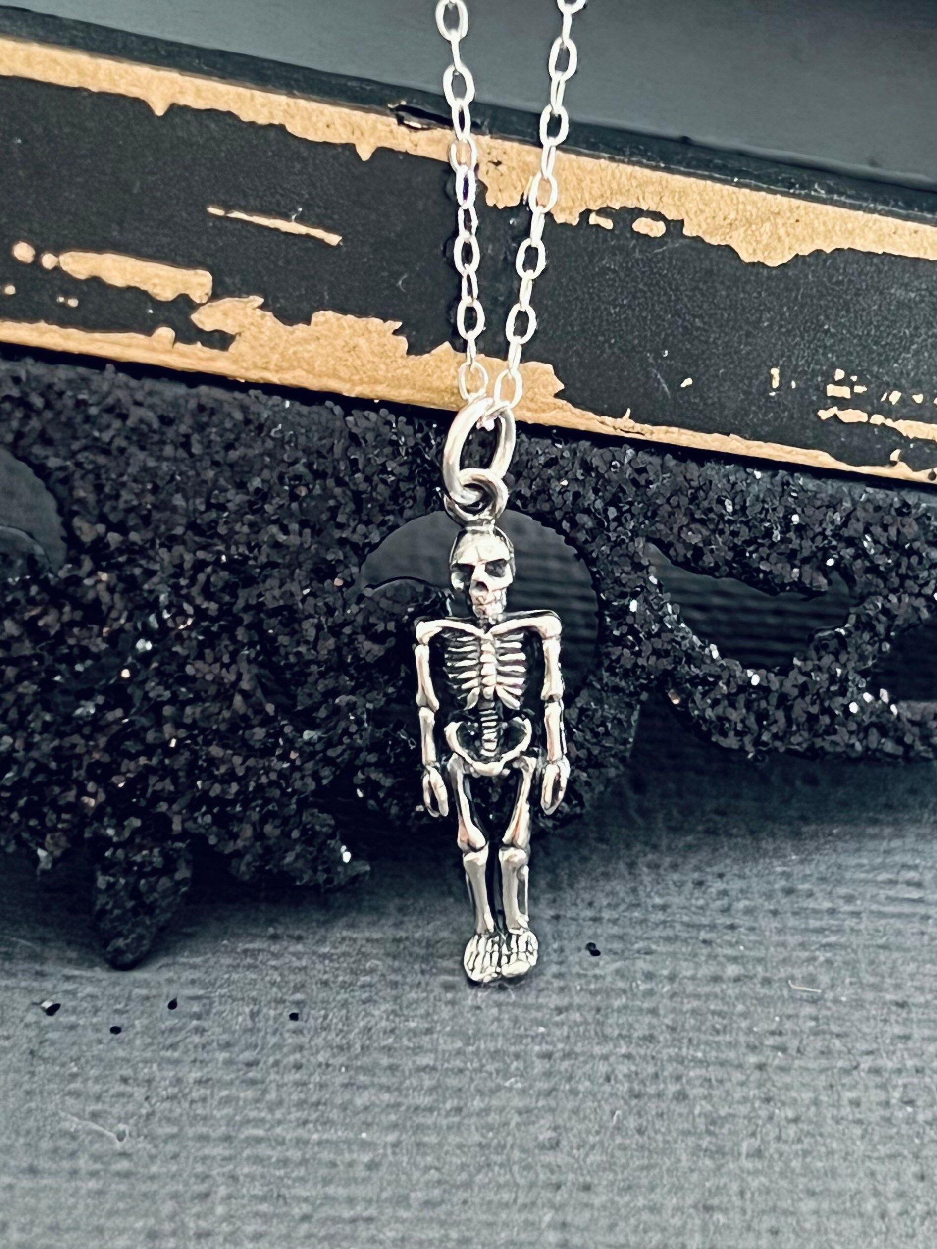 Sterling Silver Skeleton - Small Skelton Necklace, Skull and Bones