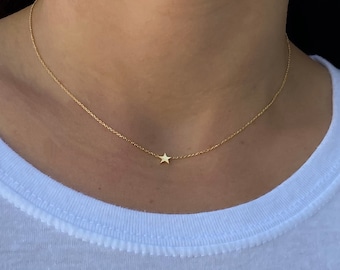 Solid 14k Star Necklace 14k Gold Star, Gold Dainty Tiny Star Necklace, Everyday Jewelry, Celestial, Star Choker, Graduation Gift, Daughter