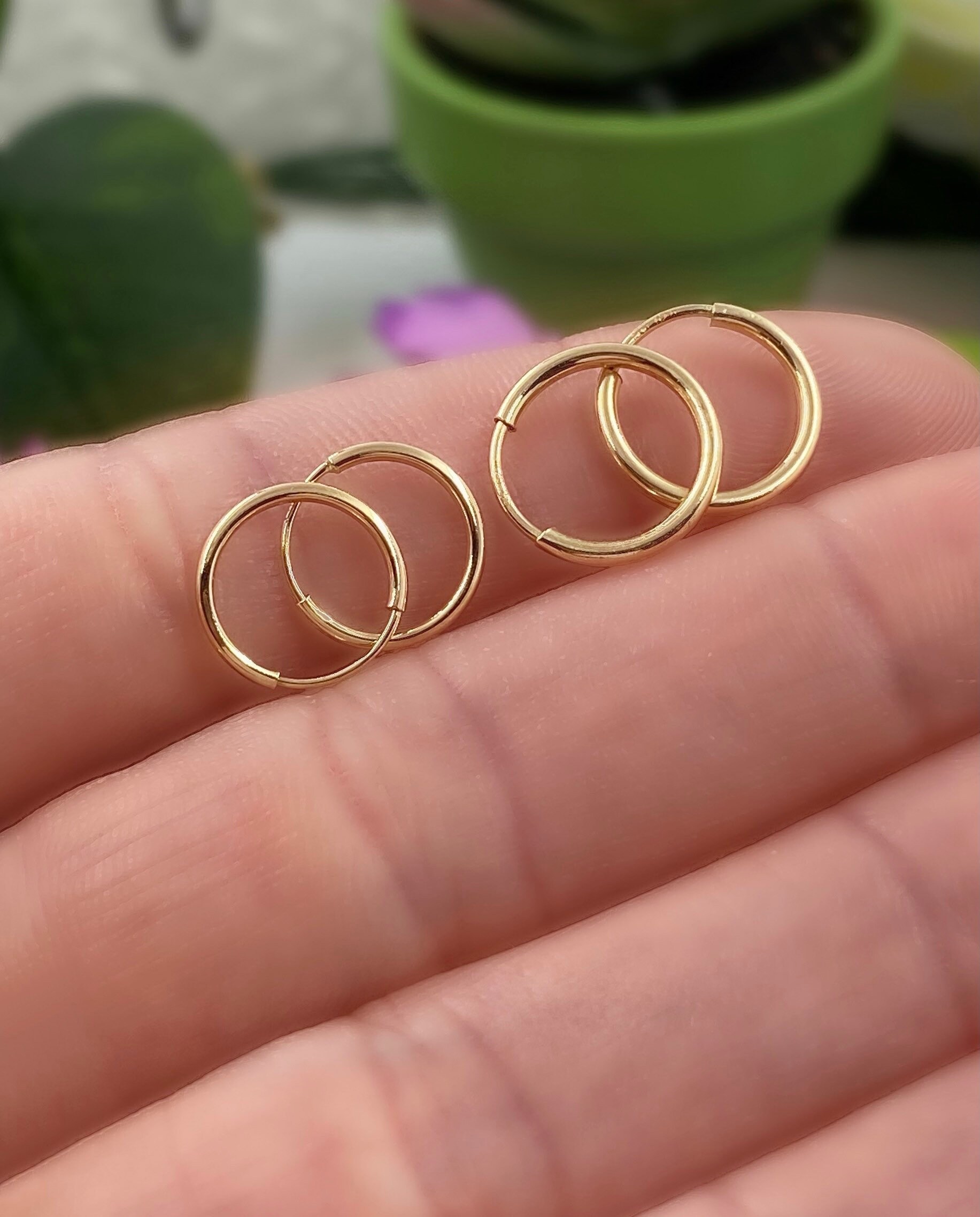 14K Gold Hoop Earrings 14K Endless Hoops Hypoallergenic Etsy