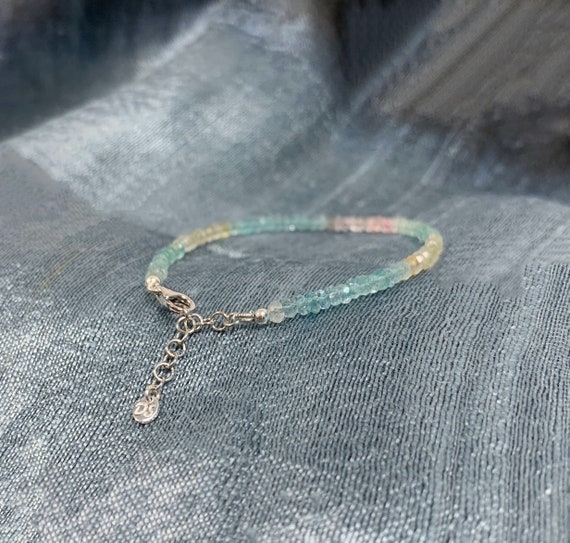 Shades of blue and green moss aquamarine gemstone bracelet; aquamarine bracelet; green bracelet; gemstone bracelet