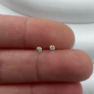 Gold Tiny Stud Earrings - Solid Gold, 14K Gold Bezel CZ Stud Earrings, Minimal Earrings, 2mm Studs, 3mm, 4mm, Bezel Set Studs, CZ Earrings