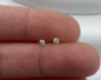 Tiny Stud Earrings - 14K Gold Filled or Sterling Silver Bezel CZ Stud Earrings, Minimal Earrings, 2mm Studs, 3mm, 4mm, Bezel Set CZ Earrings