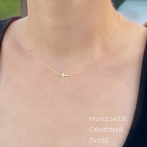 14k Gold Cross Necklace - Tiny Solid 14K Gold Sideways Cross, Gold Dainty Cross, Everyday Jewelry, Faith, Daughter, Gift for Mom, Communion