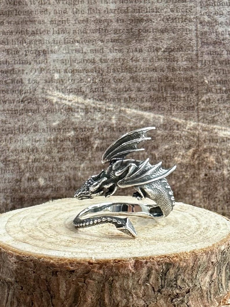 Dragon Ring - Sterling Silver Adjustable Ring, Medieval Jewelry ...