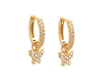 Butterfly Earrings - Dainty 14K Gold Butterfly Hoop Earrings, Silver Hoops, Everyday Jewelry, Minimal Earrings, Celestial Design, Gold Hoops