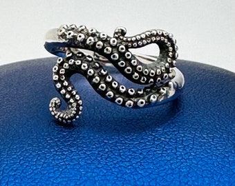 Sterling Silver Octopus Tentacle Adjustable Ring - Nautical Jewelry, Symbolic Jewelry, Tentacle Ring, Silver Chunky Ring, Octopus Ring