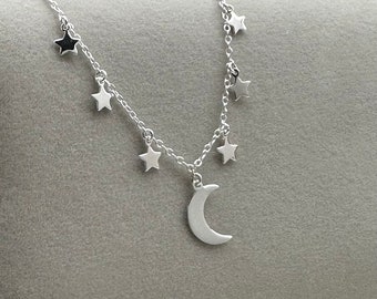 Stars and Moon - Rose Gold Sale - Pink Gold Stars and Moon, Stars Necklace, Celestial Design, Bridesmaid Gifts, Tiny Moons, Dainty, Layering