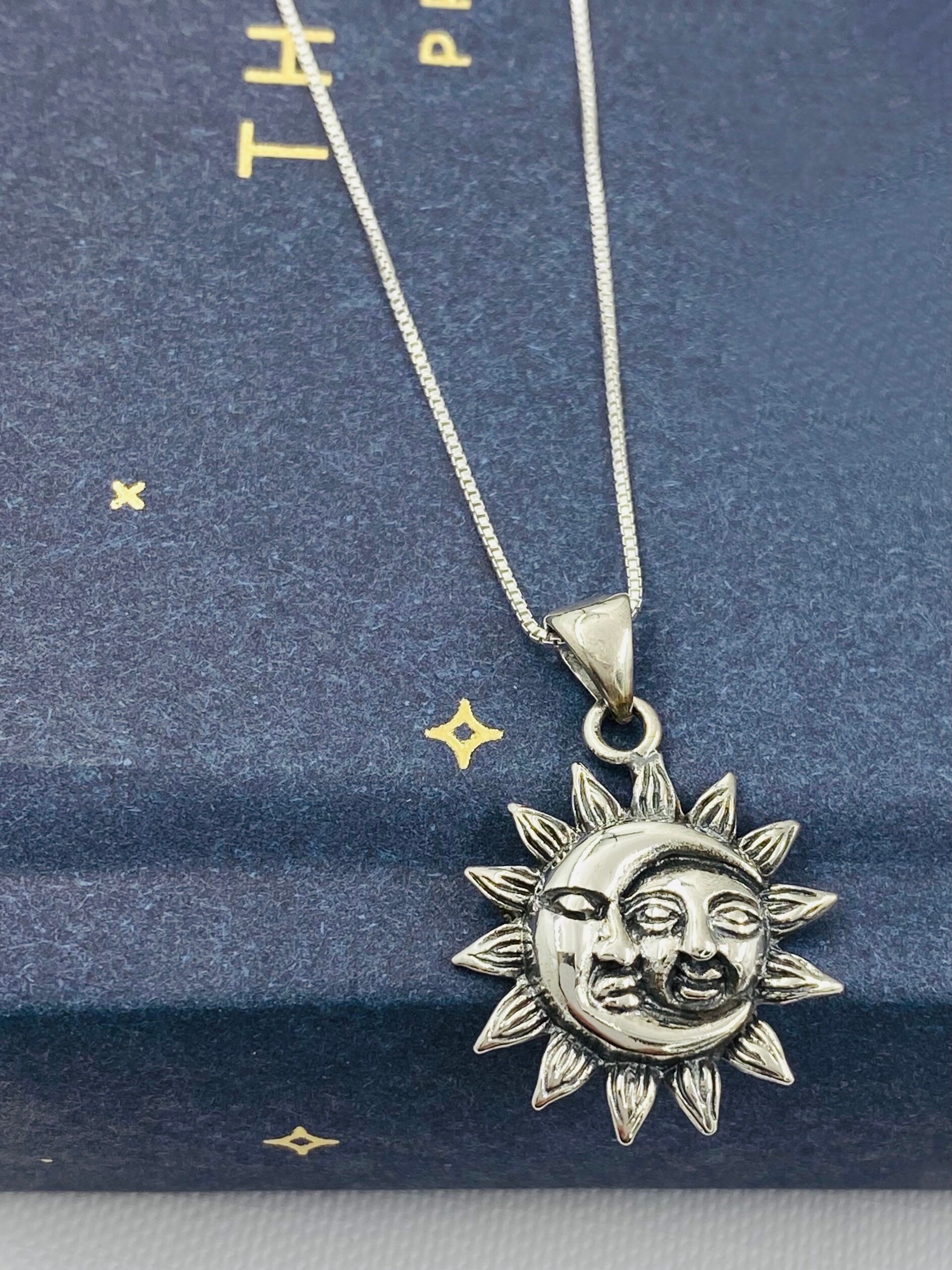 Sterling Silver Sun and Moon Necklace - Moon Necklace, Sun Jewelry