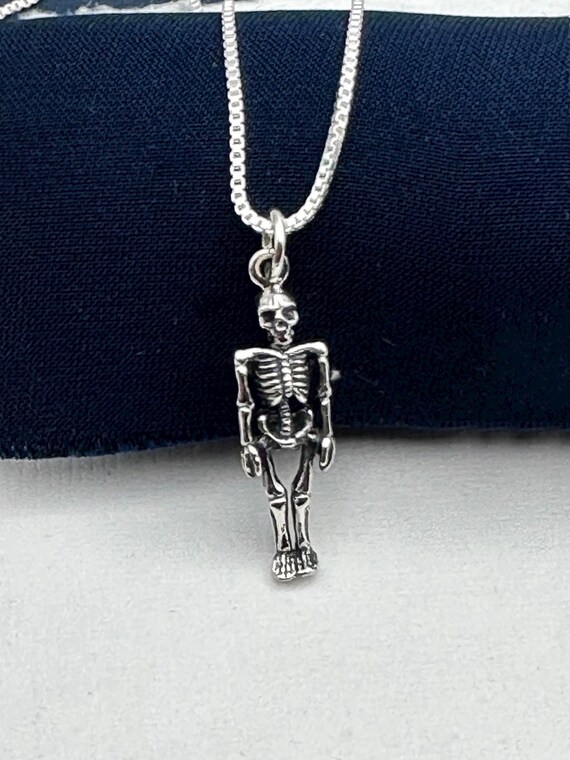 Sterling Silver Skeleton - Small Skelton Necklace, Skull and Bones