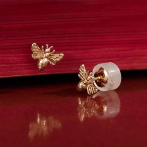 14k Gold Bee Earrings - Solid 14K Gold Bee Suds, Solid Gold Tiny Bee Stud Earrings, Bee Studs, Minimal Earrings, Best Graduation Gift, BFF