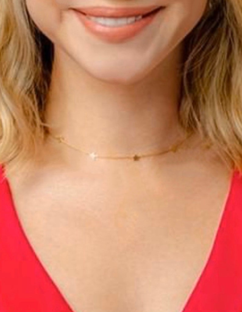 Bridesmaid Rose or Gold Stars Choker Stars Station Necklace Celestial Design Stars Necklace Sterling Silver Dainty Layering Jewelry