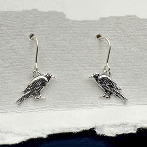 Sterling Silver Raven Earrings - Tiny Raven Dangle Earrings, Messenger Bird, Symbolic Jewelry, Myths and Legends, Viking Jewelry, Bird Lover