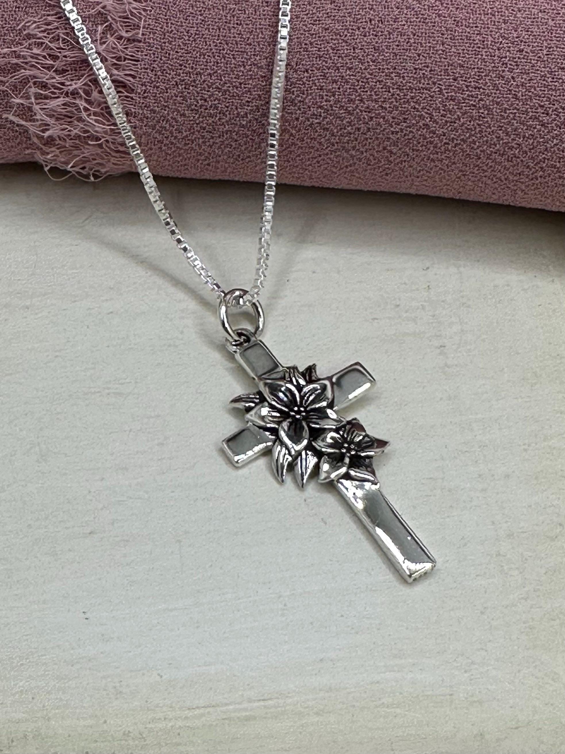Sterling Silver Cross With Lily Flower Necklace - Symbolic Jewelry ...