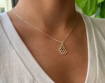 Dainty Sterling Silver Honeycomb Bee Necklace - Tiny Silver and Gold Bee Jewelry, Bumble Bee, Honey Bee Jewelry, Mom Gifts, Graduation