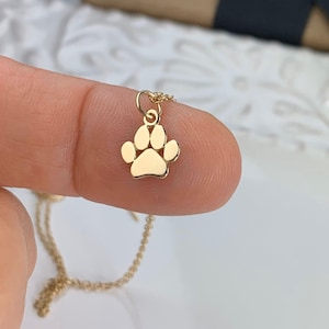 Paw Print Necklace - Solid Gold, Small 14K Gold Paw Jewelry, Cat, Dog, Puppy, Pet Necklace, Gift For Her, Mom, Holiday, Furry Friends, Pets