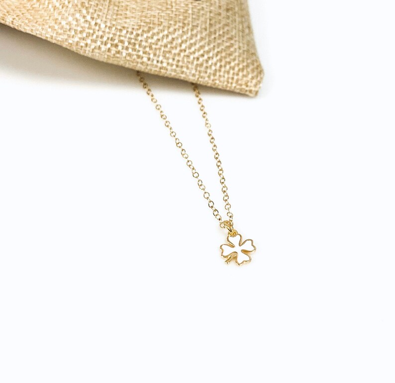 Gold Shamrock Lucky Clover Necklace Sparkly White Enamel Clover Necklace Layering Jewelry Tiny Four Leaf Clover Dainty Choker Necklace