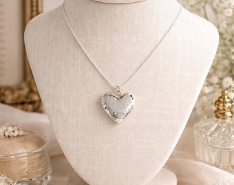 Puffy Heart - Hammered Heart Necklace, Love Necklace, Gift for Mom, Large Silver Puffy Heart, Heart Necklace
