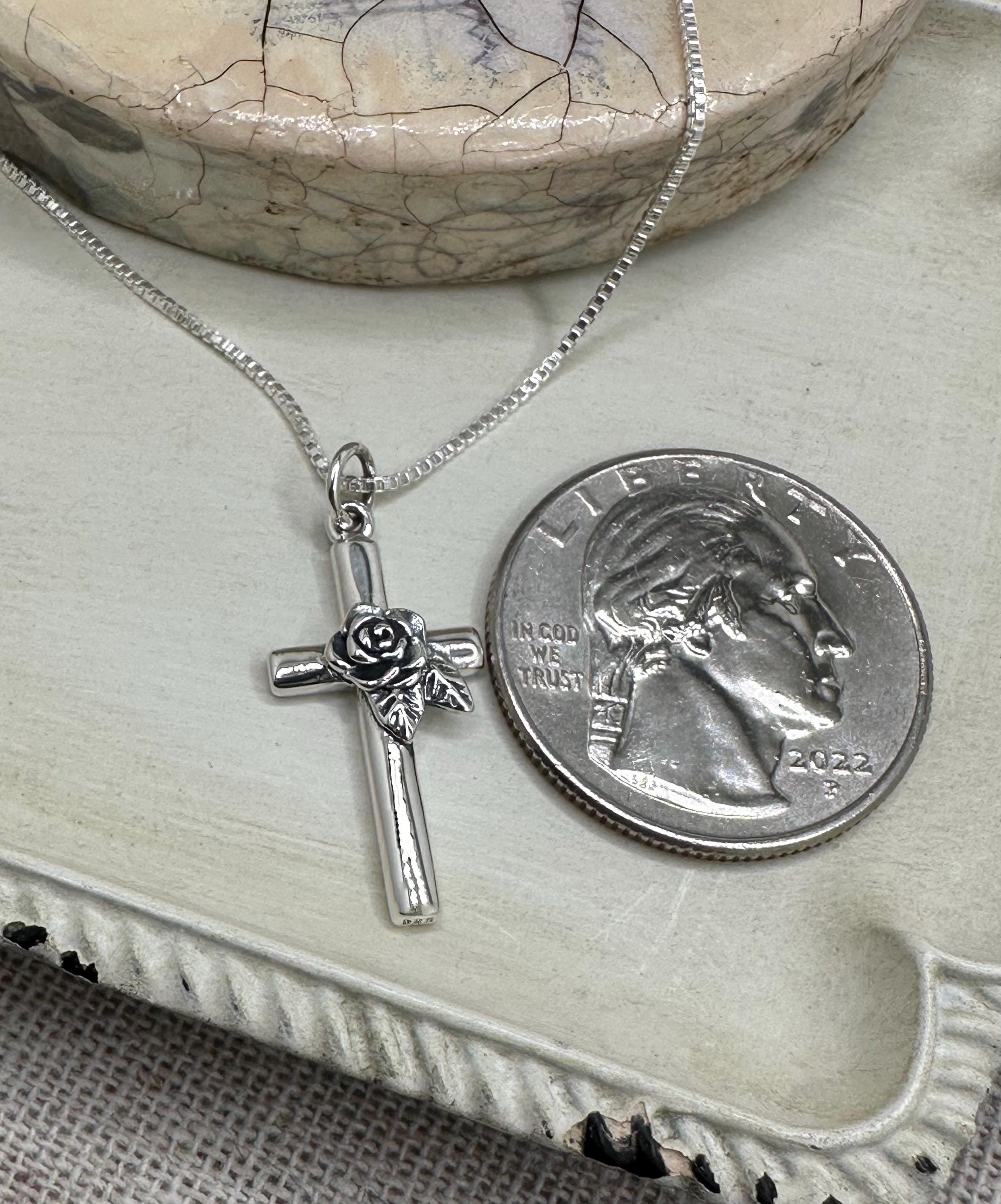 Sterling Silver Cross With Rose Flower Necklace - Symbolic Jewelry ...