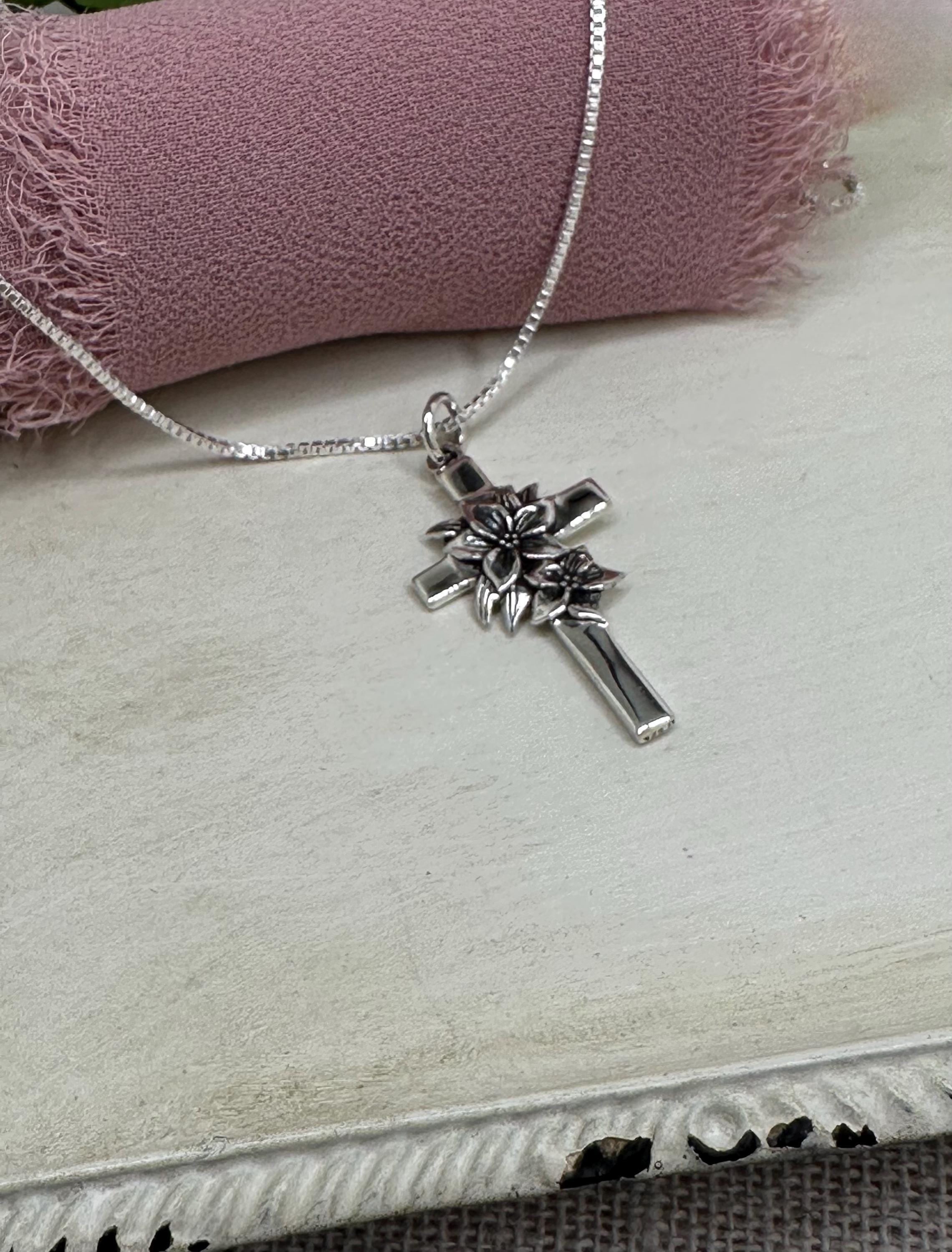 Sterling Silver Cross With Lily Flower Necklace - Symbolic Jewelry ...
