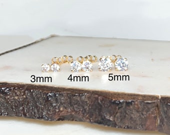 Tiny Stud Earrings - 14K Gold Filled or Sterling Silver CZ Stud Earrings, Minimal Earrings, 2mm Studs, 3mm, 4mm, 5mm CZ Earrings, Dainty