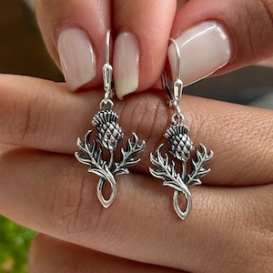 Thistle Earrings - Scottish Thistle Earings, Nature Jewelry, Silver Herb Flowers, Scotland Jewelry, Scottish Jewelry, Lever back Earrings