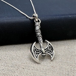 Silver Viking Axe Pendant, Viking Jewelry, Warrior Jewelry, Axe Hammer, Norse Gift, Mammen, Mjolnir Pendant, Celtic Knot Pendant