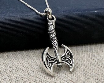 Silver Viking Axe Pendant, Viking Jewelry, Warrior Jewelry, Axe Hammer, Norse Gift, Mammen, Mjolnir Pendant, Celtic Knot Pendant