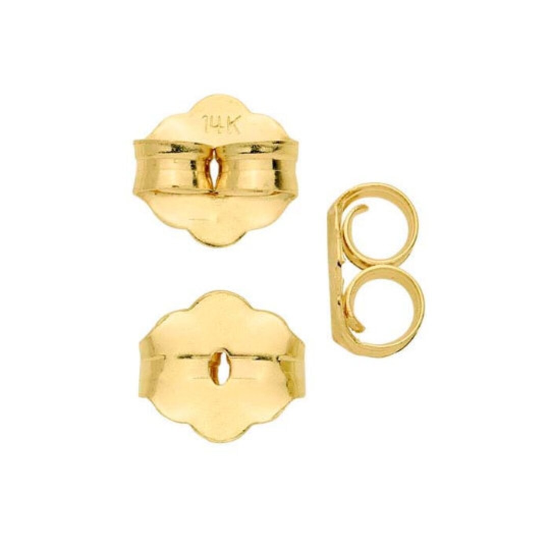 14k Gold or Silicone With Gold Earring Backs Solid 14K, Solid Gold Tiny