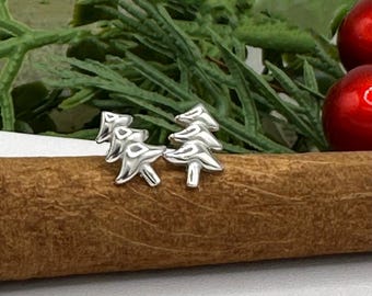 Tiny Christmas Tree Earrings - Tiny Sterling Silver Tree Earrings, Minimal Earrings, BFF Gifts, Holiday Gifts, Teachers Gift, Silver Trees