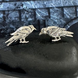 Sterling Silver Raven Earrings - Tiny Raven Stud Earrings, Messenger Bird, Raven Birds, Symbolic Jewelry, Myths and Legends, Viking Jewelry