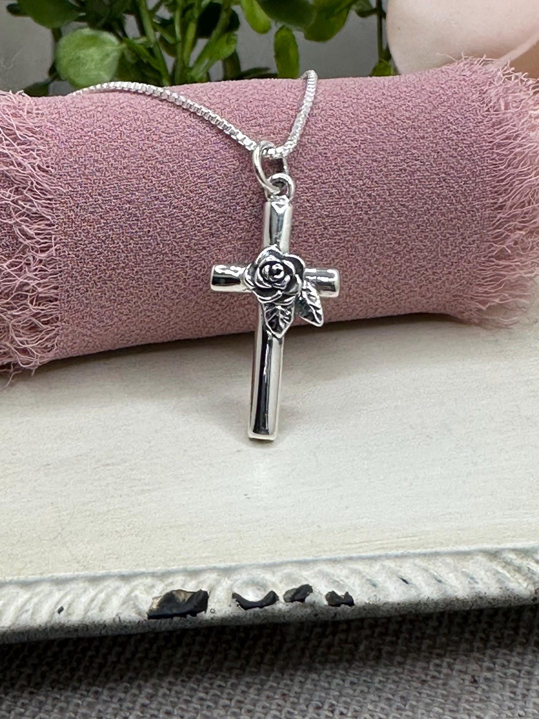 Sterling Silver Cross With Rose Flower Necklace - Symbolic Jewelry ...