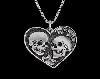 Sterling Silver Skull Charm - Lovers Skull, Best friend Gift, Rebirth Jewelry, New Beginnings, Gothic Jewelry, Double Skull Necklace