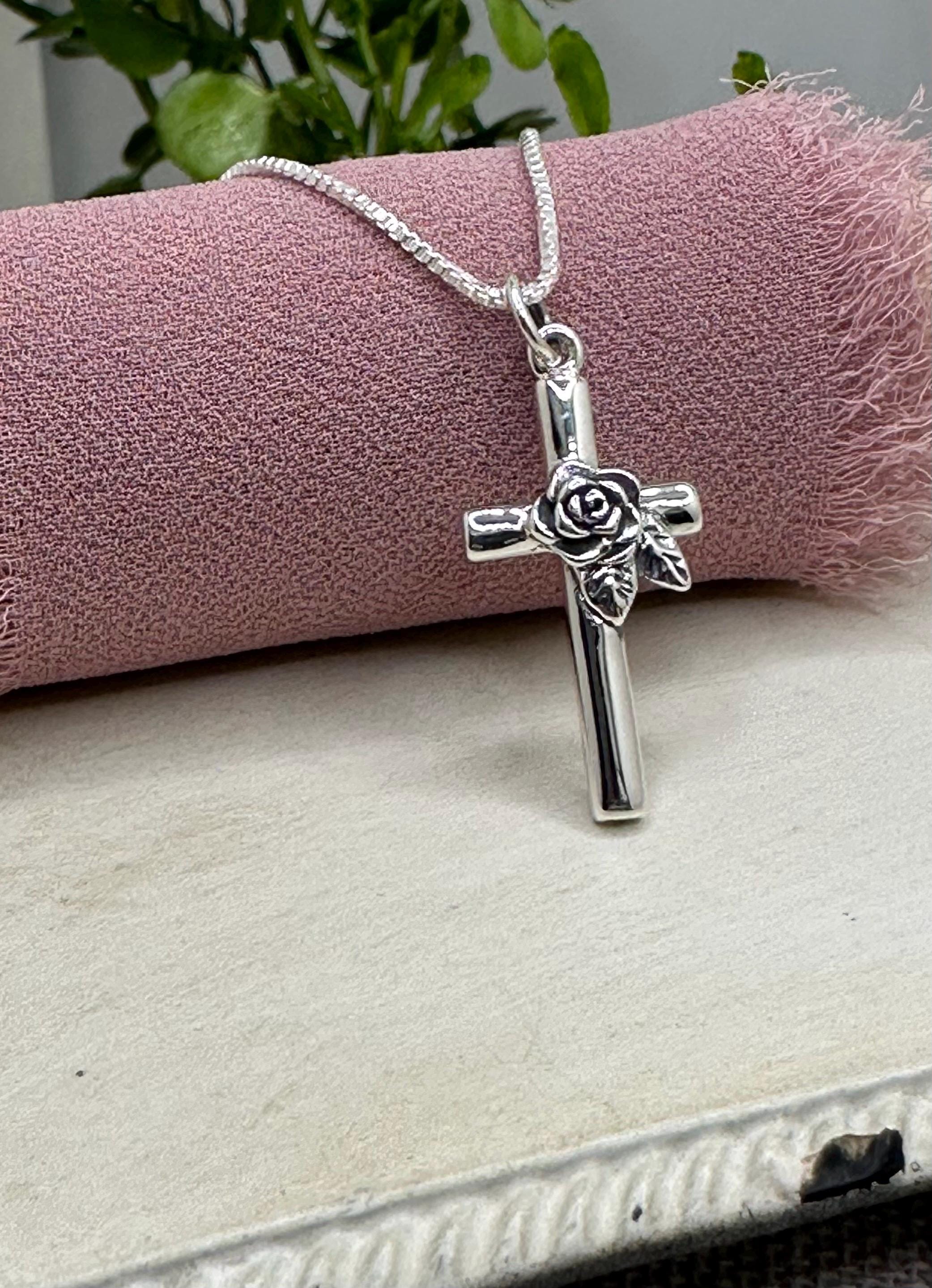 Sterling Silver Cross With Rose Flower Necklace - Symbolic Jewelry ...