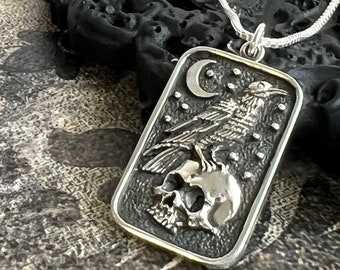 Sterling Silver Raven Necklace - For Him or Her, Skull Necklace, Great gift for Him, Rebirth, Viking Jewelry, Skull and Bone, Transformation