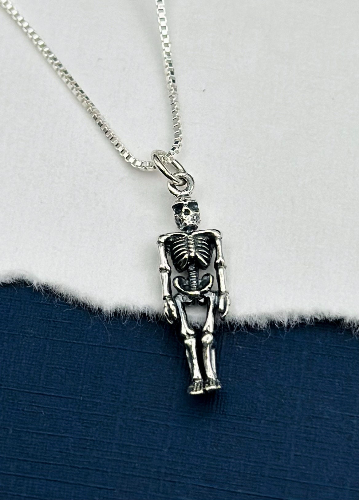 Sterling Silver Skeleton - Small Skelton Necklace, Skull and Bones