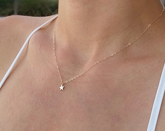 Tiny Gold Star Necklace - 14K Gold Star, Tiny Silver Star, Dainty Star Necklace, Everyday Jewelry, Celestial, Star Choker, Daughter Gift